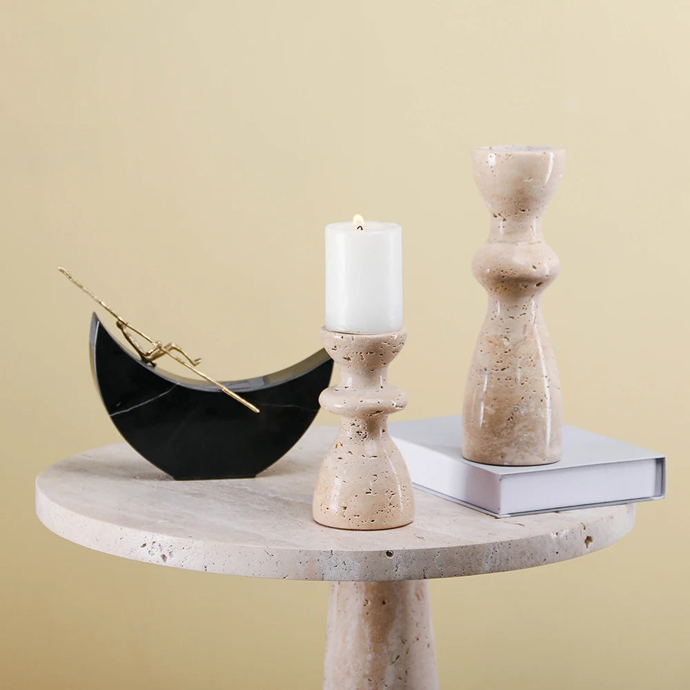 Industrial Travertine Marble Candle Holder