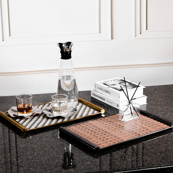 Wholesale Modern Rectangle Stainless Steel Veneer Serving Tray Coffee Table Tray ，for Indoor Hotel Project
