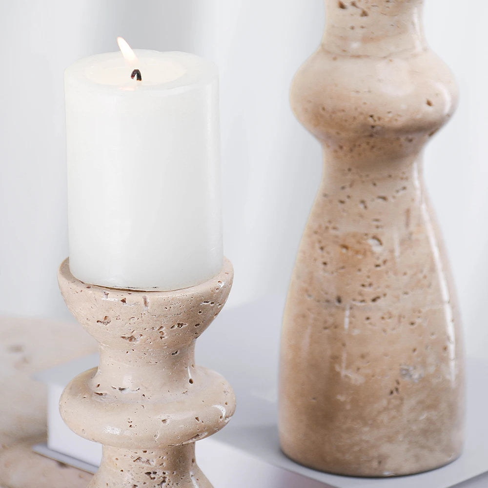 Industrial Natural Travertine Marble Candle Holder - Cylindrical