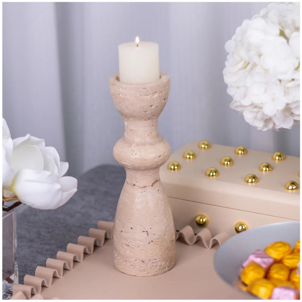 Industrial Natural Travertine Marble Candle Holder - Cylindrical