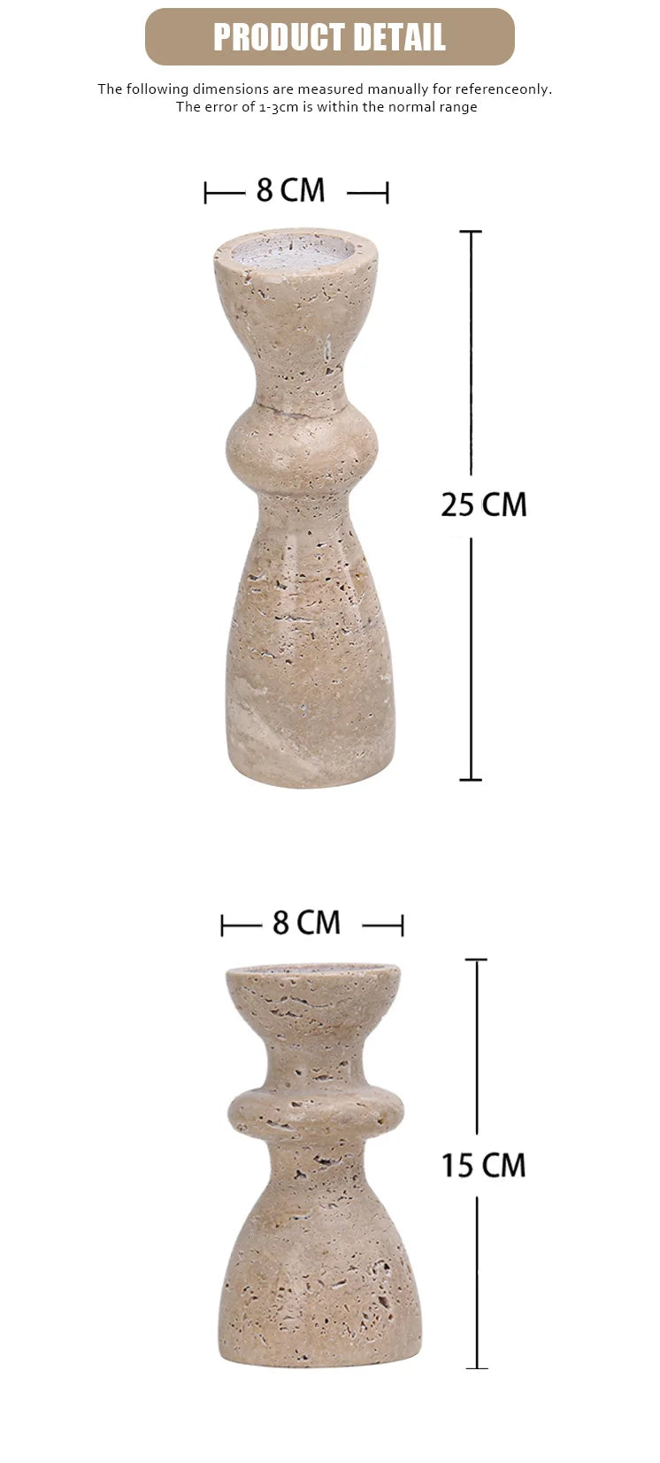 Industrial Natural Travertine Marble Candle Holder - Cylindrical Design