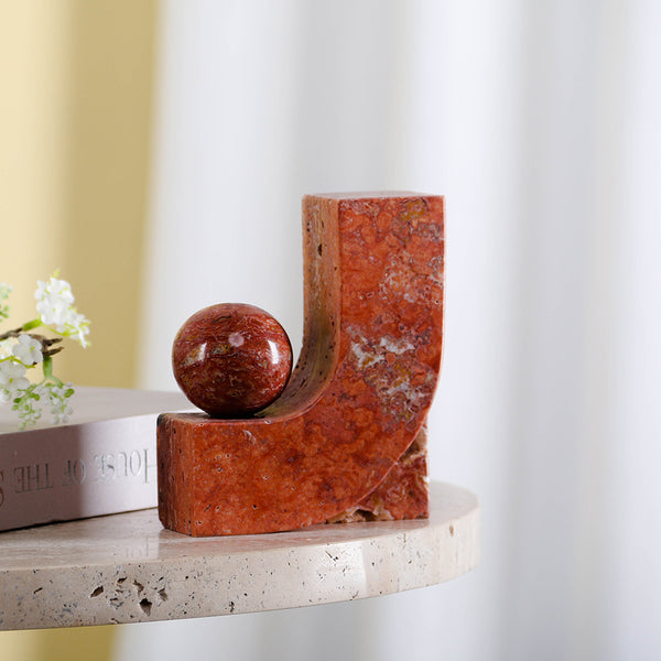 Custom New Design Hotel Office Accessory Desktop Decoration Stone Marble Red White Geometric Sculpture Home Decor