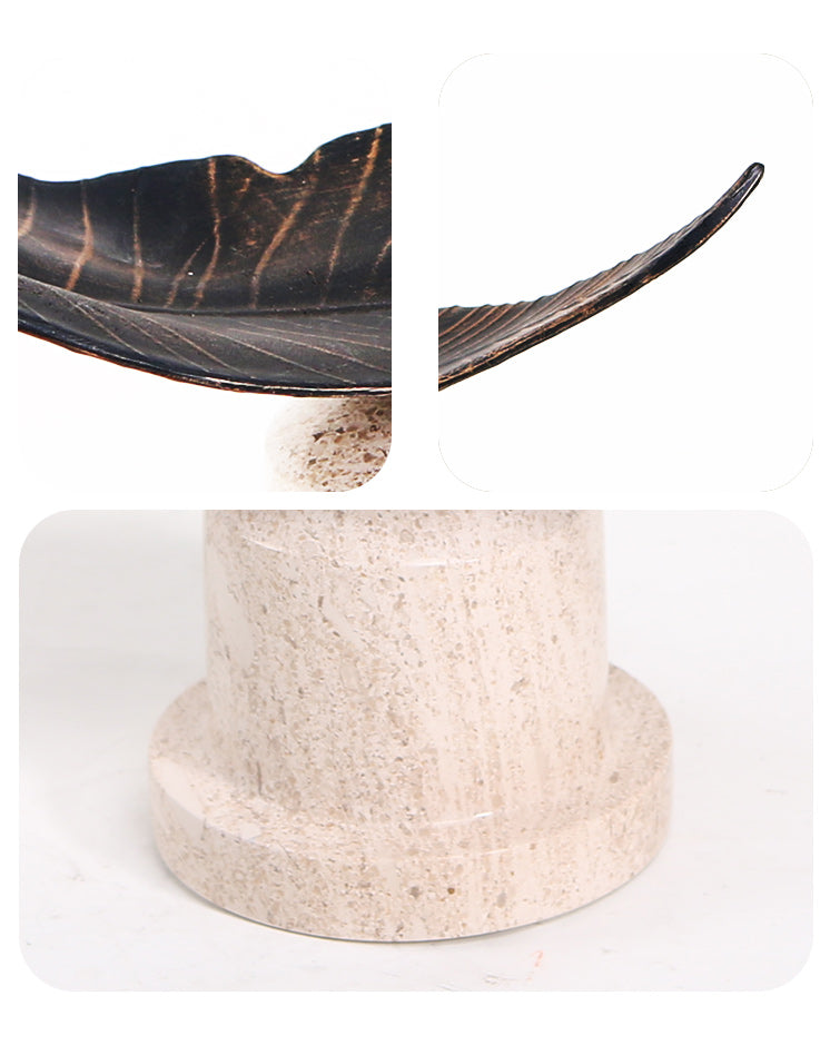Artistic Leaf Sculpture - Luxury Alloy & Marble Home Decor & Artistic Piece - 7