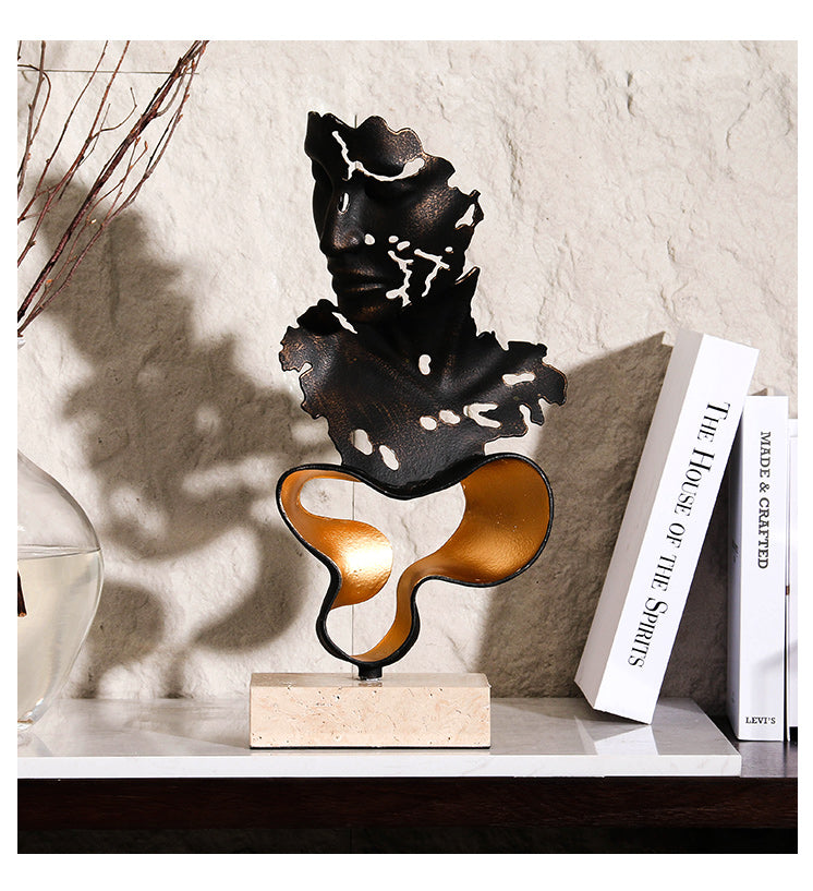 面部雕塑 - Luxury Alloy & Marble Home Decor & Artistic Piece