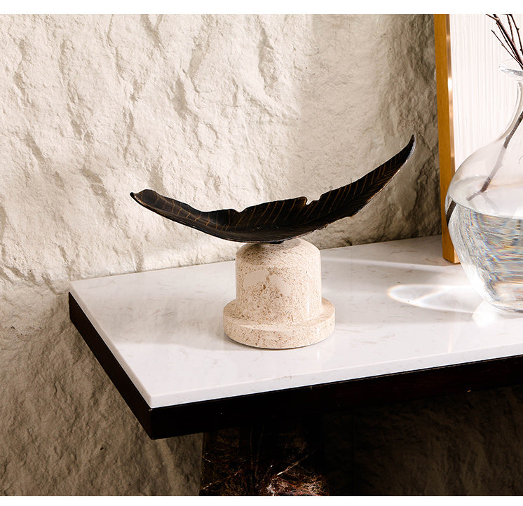 Artistic Leaf Sculpture - Luxury Alloy & Marble Home Decor & Artistic Piece - 8