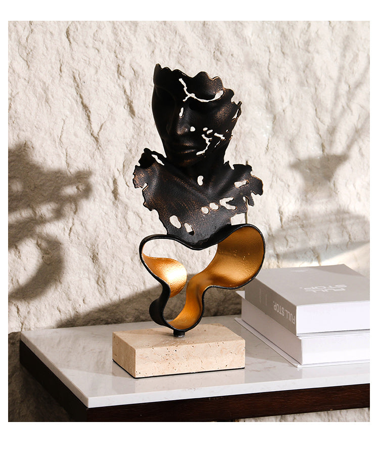 面部雕塑 - Luxury Alloy & Marble Home Decor & Artistic Piece