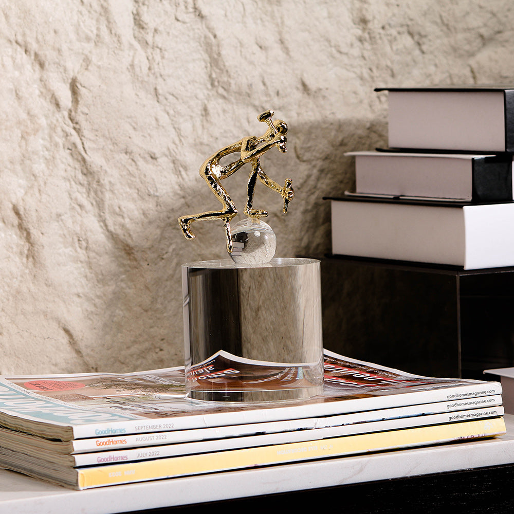 水晶金色杂技雕塑 - Luxury Premium Alloy & Home Decor & Artistic Piece