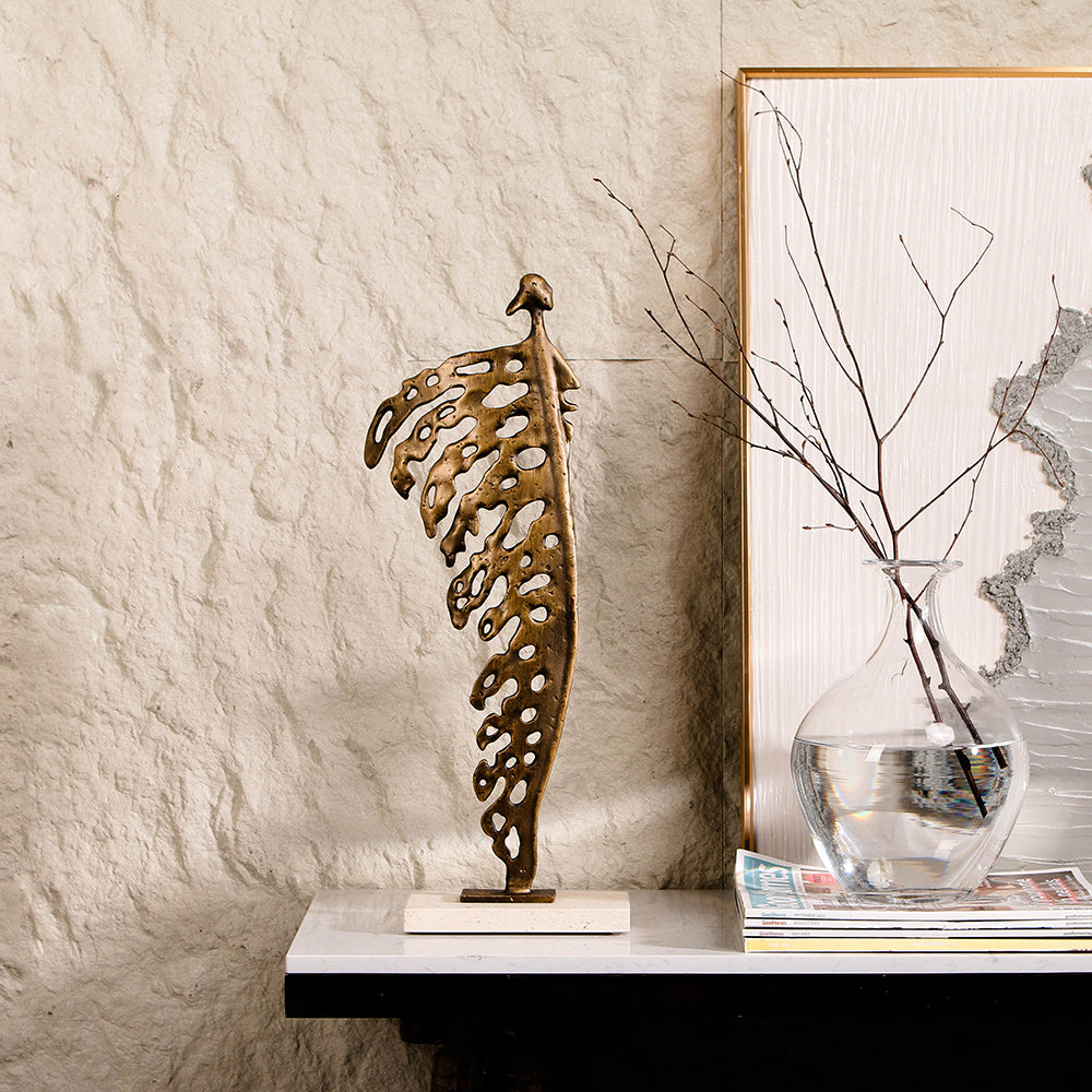 树叶雕塑 - Luxury Alloy & Marble Home Decor & Artistic Piece