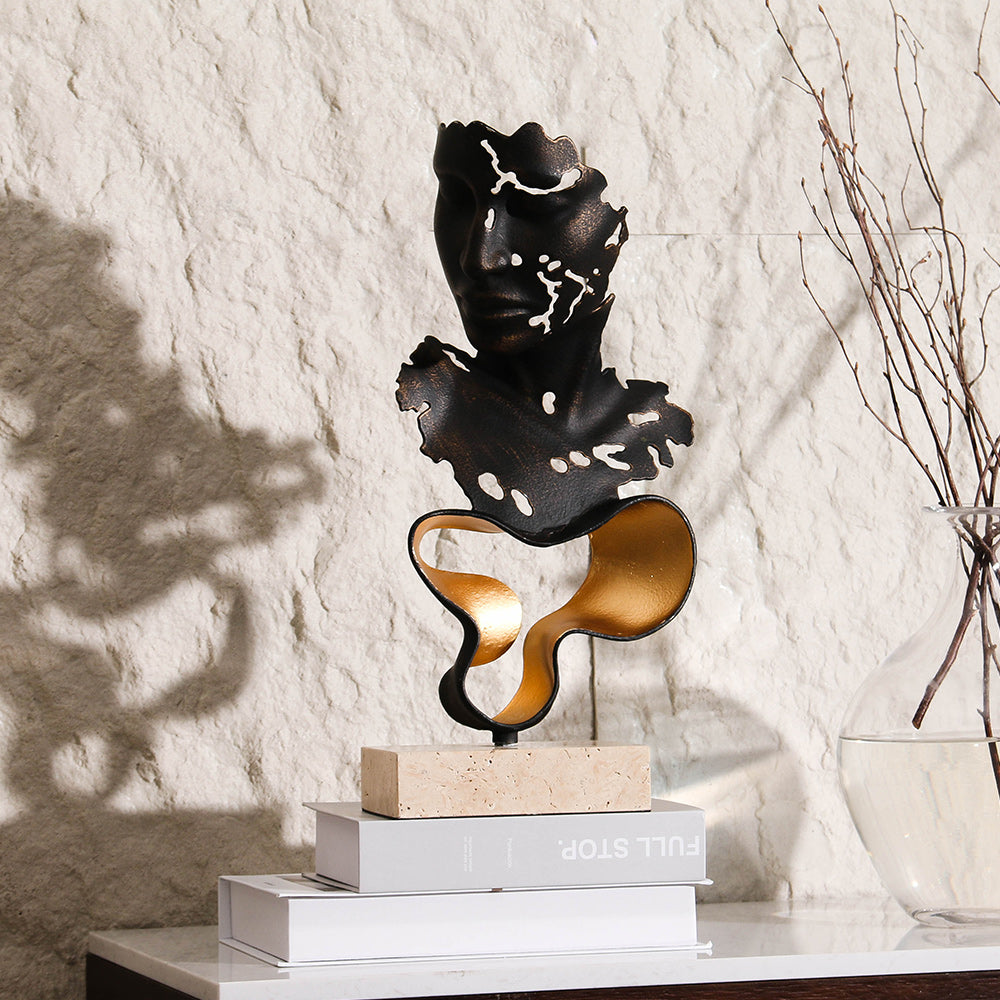 面部雕塑 - Luxury Alloy & Marble Home Decor & Artistic Piece