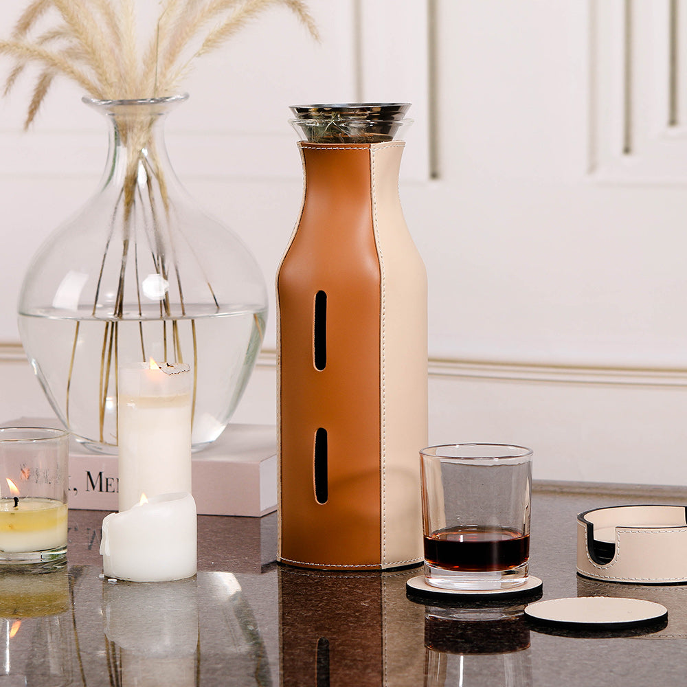 冷水壶 - Luxury GlassS/s/PuLeather Home Decor & Artistic Piece