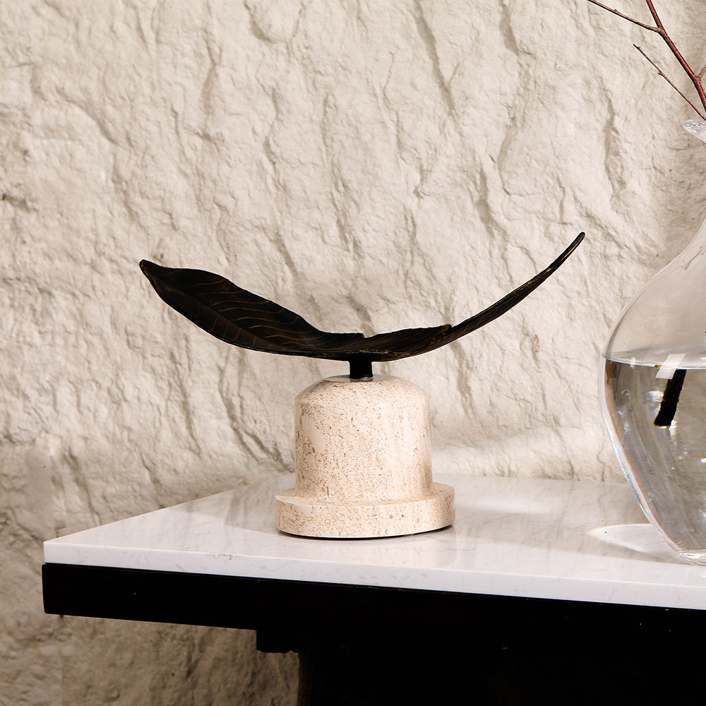 Artistic Leaf Sculpture - Luxury Alloy & Marble Home Decor & Artistic Piece
