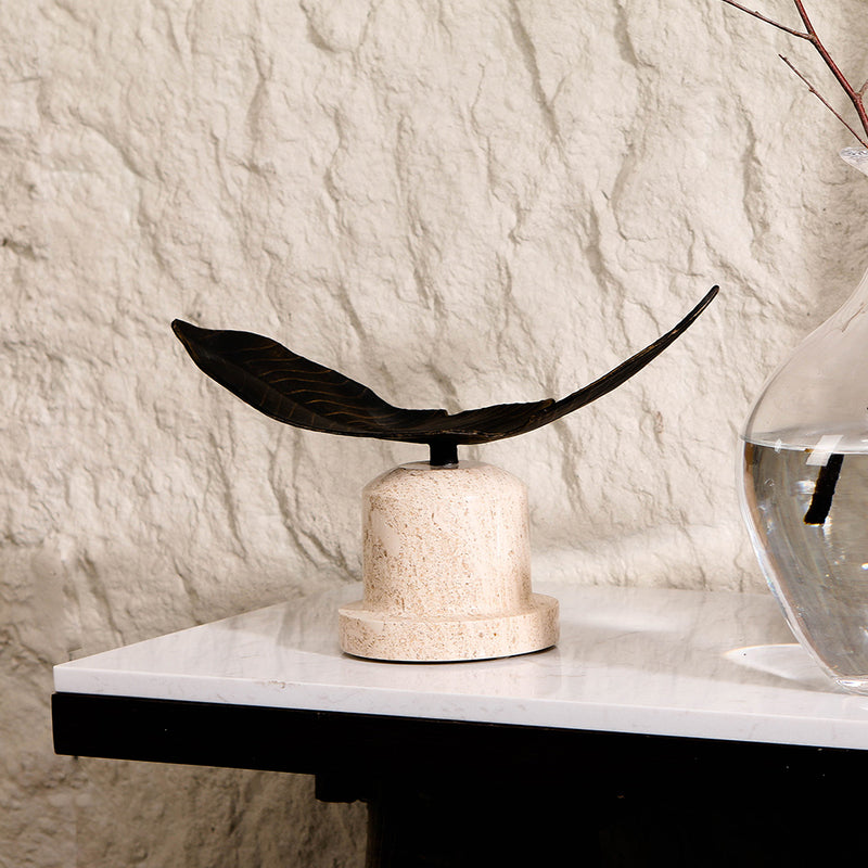 Artistic Leaf Sculpture - Luxury Alloy & Marble Home Decor & Artistic Piece - 3