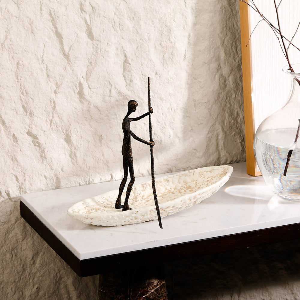 帆船人雕塑 - Luxury AlloyResin Home Decor & Artistic Piece