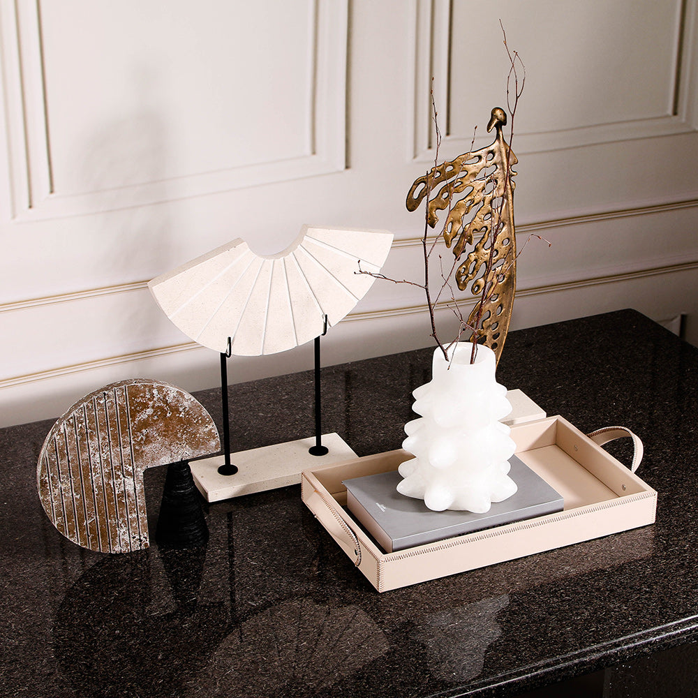 树叶雕塑 - Luxury Alloy & Marble Home Decor & Artistic Piece