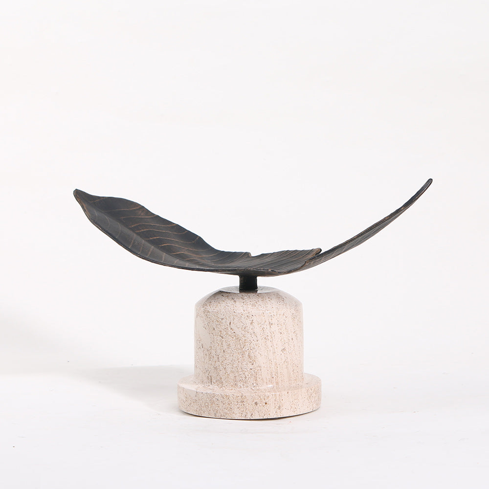 Artistic Leaf Sculpture - Luxury Alloy & Marble Home Decor & Artistic Piece