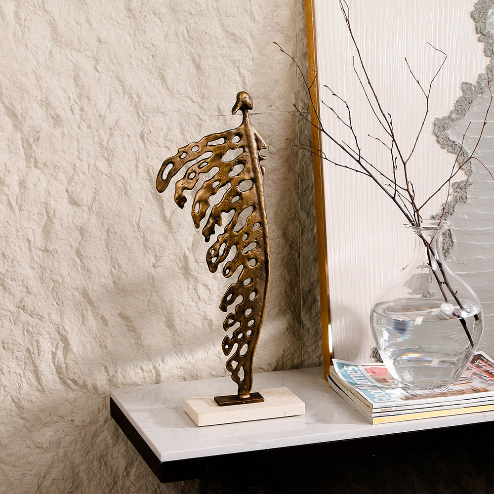 树叶雕塑 - Luxury Alloy & Marble Home Decor & Artistic Piece