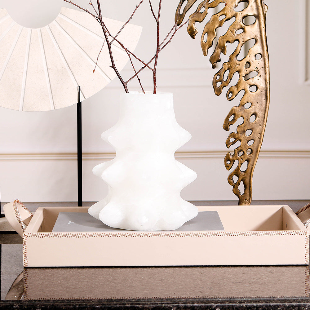 树叶雕塑 - Luxury Alloy & Marble Home Decor & Artistic Piece