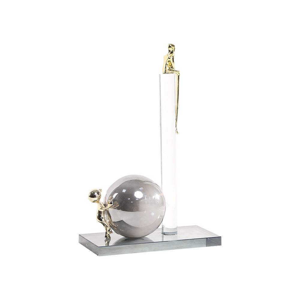 水晶柱上的雕像 - Luxury Premium Alloy Home Decor & Artistic Piece
